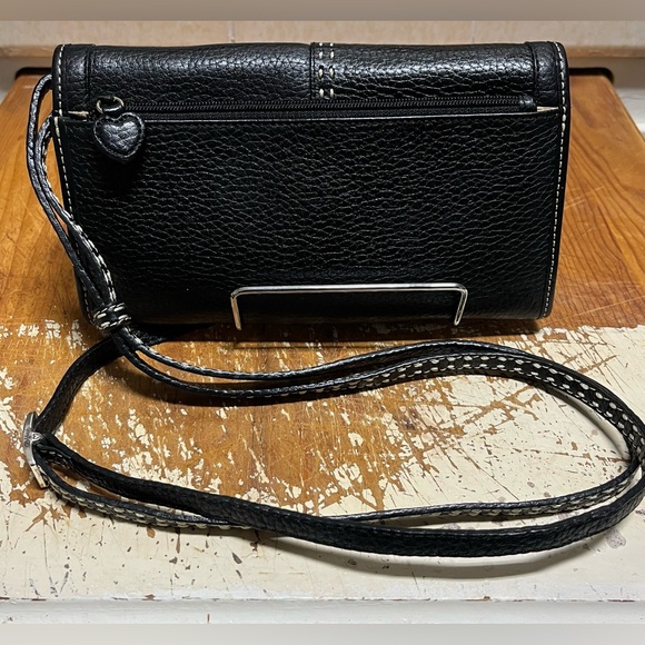 Brighton Black Leather Swirl Stitch Crossbody Bag Vintage - Picture 3 of 17